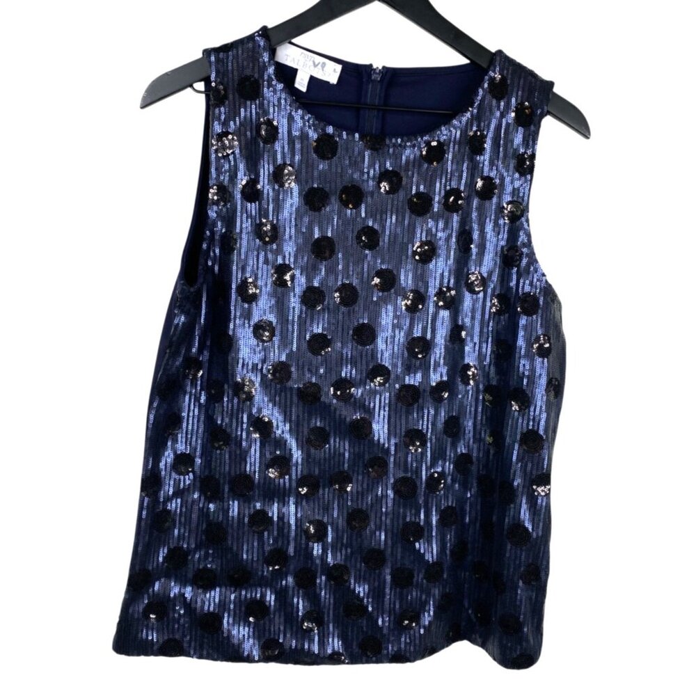 RSVP by Talbots Sequined Polka Dot Sleeveless Blouse Top Blue/Black Women's Sz M